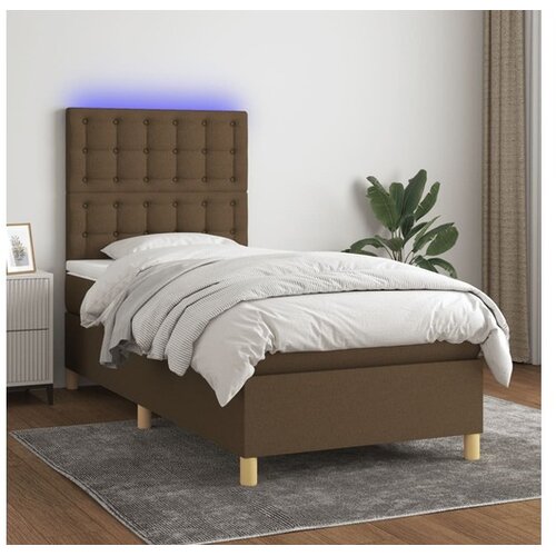  Box spring postelja z vzmetnico LED temno rjava 80x200 cm blago Cene