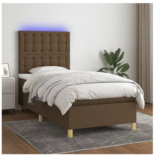  Box spring postelja z vzmetnico LED temno rjava 80x200 cm blago
