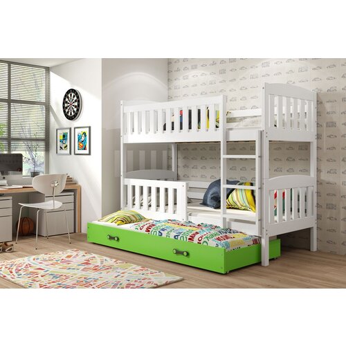 BestBed KREVET NA KAT KUBUS 2 200X90 SA DODATNIM LEAJEM (VIE BOJA) - BIJELA-zelena Slike