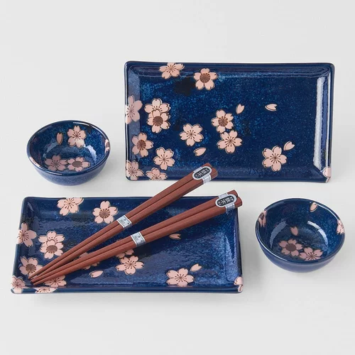 MIJ 6-delni komplet modrih keramičnih posod za suši Sakura