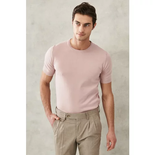 ALTINYILDIZ CLASSICS Men's Pale Pink Standard Fit Crew Neck 100% Cotton Knitwear T-Shirt