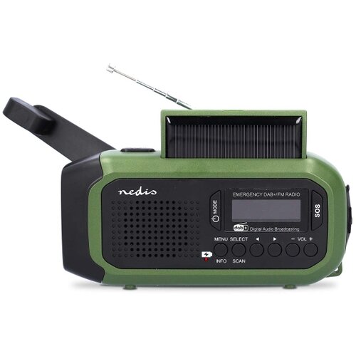 Nedis RDDBCR2000GN-Radio DAB+/FM sa ručnim navijanjem, solarnim panelom i LED osvetljenjem, 5V/2500 mAh Slike
