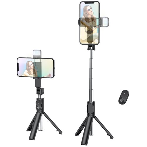  Stativ tripod selfie za mobitel do 6,7&amp;rdquo; + daljinski bluetooth BOROFONE BY8 Magic fill light live broadcast black Slike