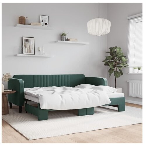VidaXL Izvlečna dnevna postelja temno zelena 80x200 cm žamet Slike