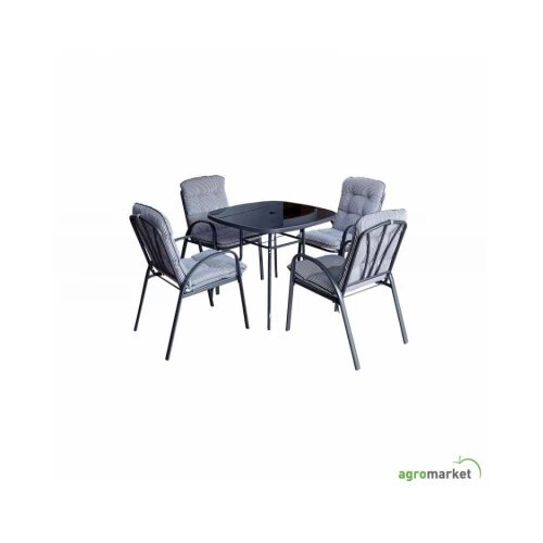 Green Bay Baštenski set Veneto sto+4stolice sa jastucima crno/sivi Cene