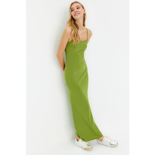 Trendyol Green Fitted/Simple Strappy Stretch Knitted Maxi Dress Slike