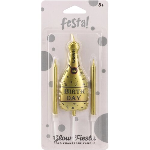 Glow Fiesta, svećica, šampanjac, Happy birthday - odaberite boju Cene