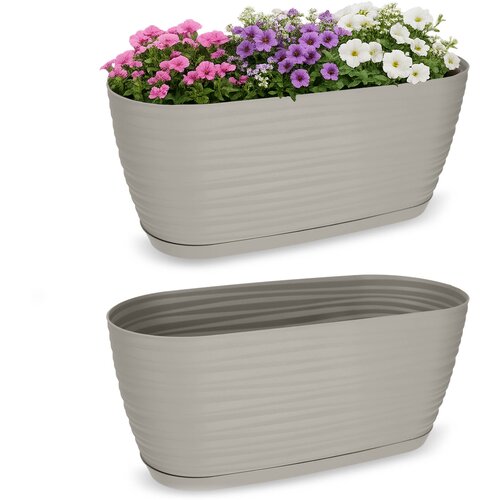 KADAX Cvetlični lonec s krožnikom Vrtni cvetlični lonec 27 cm Stojalo za rože Plastika Siva, (5000346623) Cene