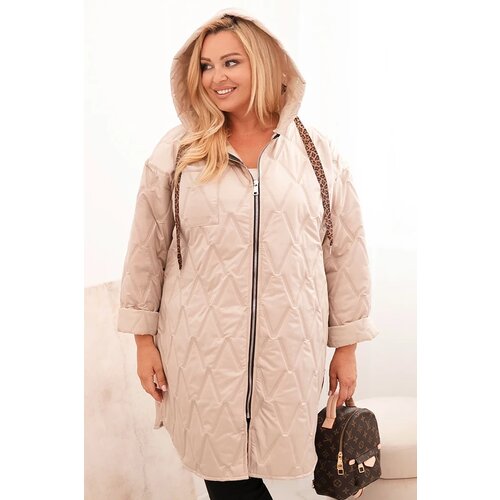 Kesi Włoski Women's Plus Size quilted jacket with a hood and the inscription HOPE dark beige Cijene