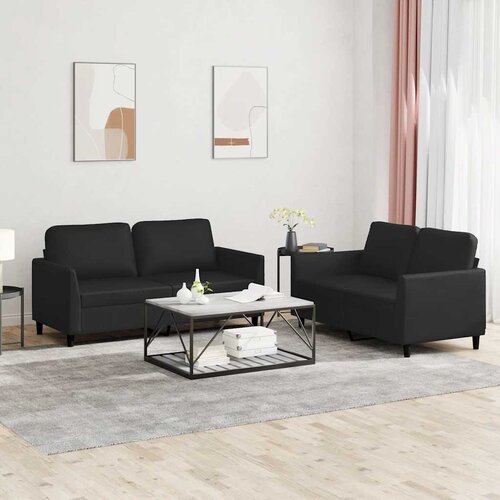  2-dijelni set sofa s jastucima crni od umjetne kože Cene