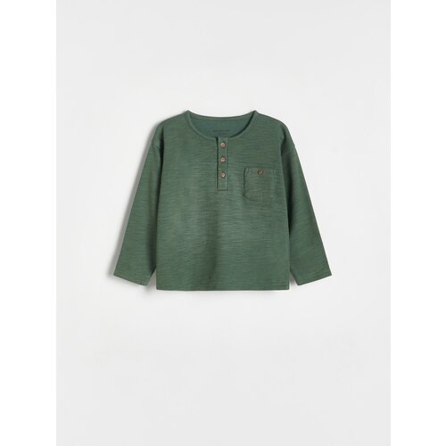 Reserved strukturirana majica z dolgimi rokavi henley - zelena Cene