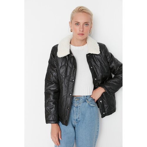 Trendyol Black Plush Collar Quilted Coat Slike
