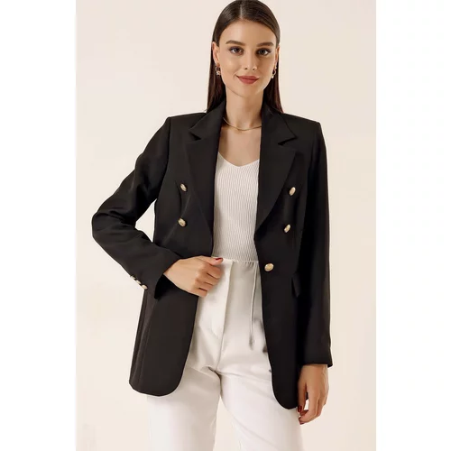 By Saygı Notched Collar Double Buttoned Pocket Lined Jacket Black