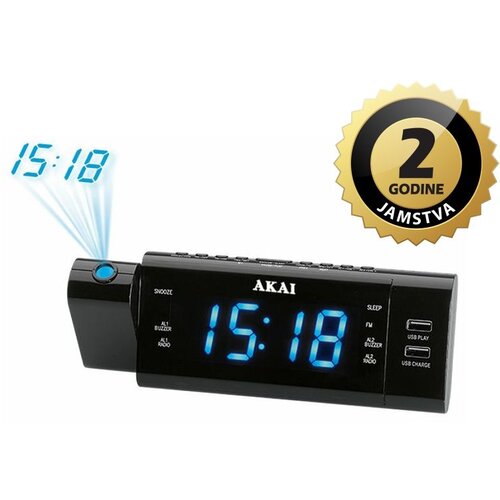 Akai budilica s projektorom, FM/AM radio, LCD, USB MP3 + USB punjač ACR-3888 Cene