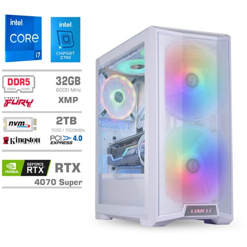 MEGA Računalnik TWR S10 i7-14700F/RTX4070 Super/32GB-DDR5/2TB-4.0/1000W/Brez OS/bela RGB Cene