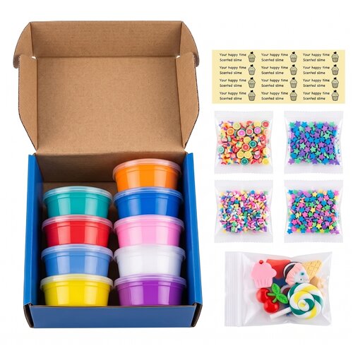Jojoy Super glinena sluz (9 kosov) |Super glinena sluz za otroke 9 kosov, mehka nestrupena slime igrača proti stresu, ustvarjalna barvna sluz | CLAYFUN, (5000312694) Slike