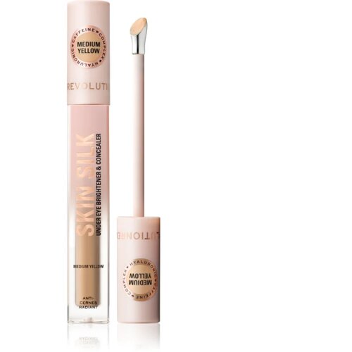 Makeup Revolution Skin Silk Under Eye Brightener &amp;amp; Concealer korektor in osvetljevalec odtenek Medium Yellow 4 ml Slike