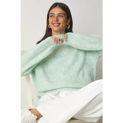 Happiness İstanbul Women's Nile Green Stand-Up Collar Basic Knitwear Sweater