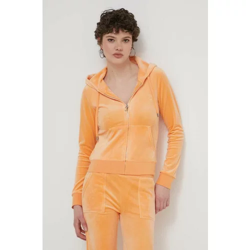 Juicy Couture Dukserica od velura boja: narančasta, s kapuljačom, s aplikacijom