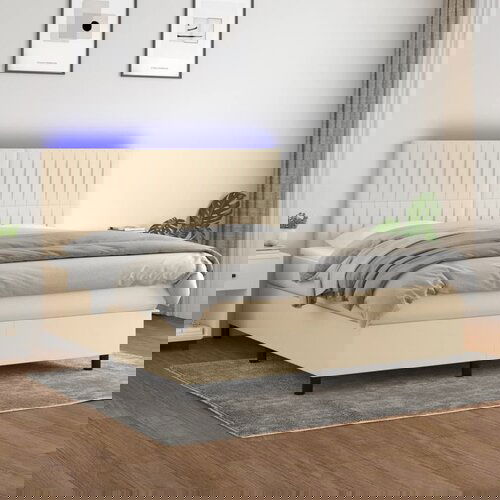 vidaXL Krevet box spring s madracem LED krem 180x200 cm od tkanine Cijene