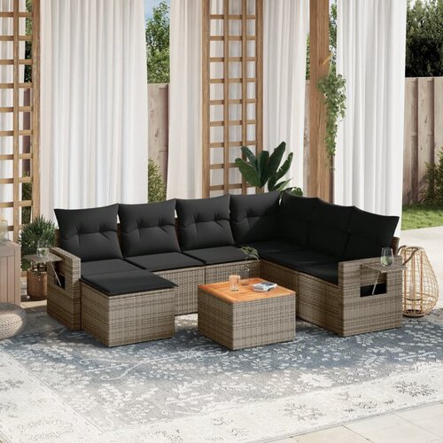vidaXL 8-dijelni set vrtnih sofa od poliratana s jastucima sivi Cijene