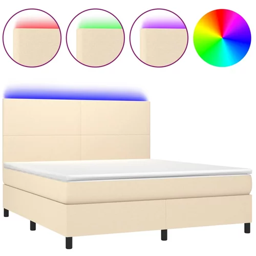 vidaXL Box spring postelja z vzmetnico LED krem 180x200 cm blago, (20898619)