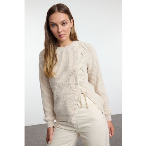 Trendyol Beige Lace and Slit Detailed Crew Neck Knitwear Sweater Cijene