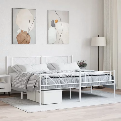 Metalni okvir kreveta uzglavlje i podnožje bijeli 193x203 cm