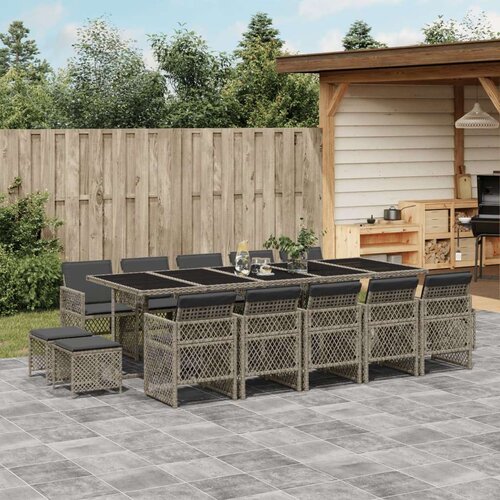 vidaXL vrtna jedilna garnitura 15-delna z blazinami siv poli ratan Cene