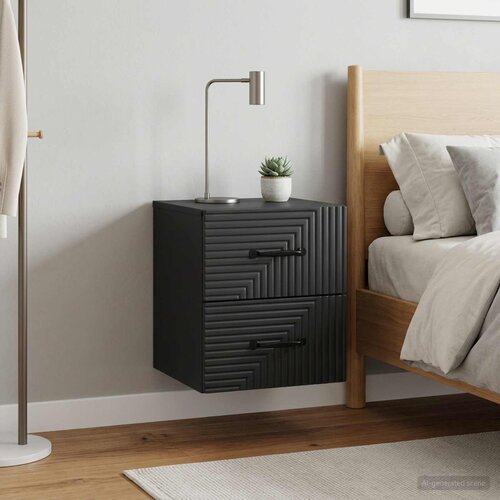  Noćni ormarić za montažu na zid 2 pcs Crna 34,5 x 33 x 40 cm Slike