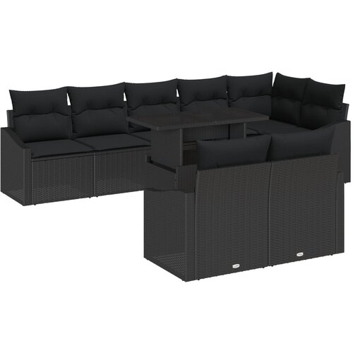 vidaXL 9-delni vrtni kavčni set z blazinami Črn Poli ratan, (22092151) Cene