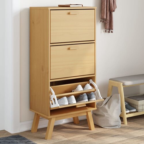  The Living Store Omarica za čevlje OLDEN rjava 55x35x120 cm trdna borovina - Omarica Za Čevlje, (21442315) Cene
