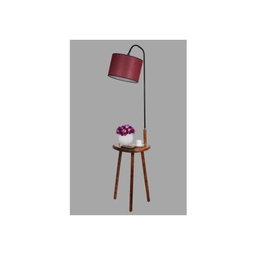 Opviq Demet Sehbalı Ahşap Lambader Ceviz Silindir Hasır Bordo Abajurlu WalnutClaret Red Floor Lamp Cene