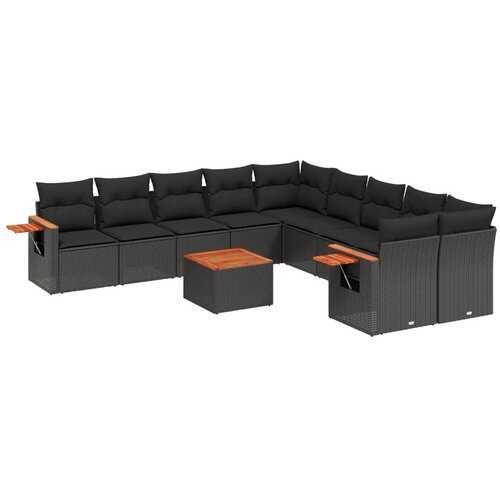  11-dijelni set vrtnih sofa od poliratana s jastucima crni Crna 85 x 62 x 69 cm Slike