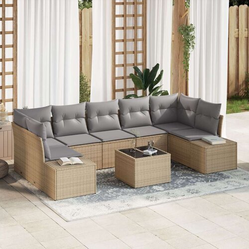  Vrtna garnitura - 9-dijelni set vrtnih sofa s jastučićima bež poli ratan Slike