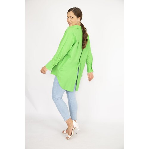 Şans Women's Plus Size Green Back Slit And Lace Detail Front Buttoned Shirt Slike