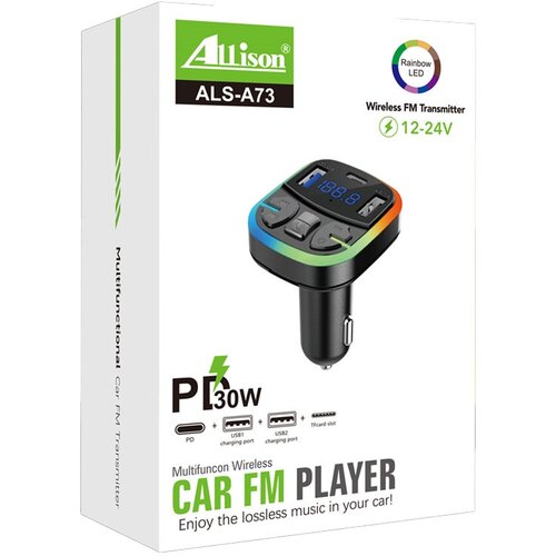  BLUETOOTH FM TRANSMITER ALS-A73 PD 30W 2USB TF CARD SLOT Slike