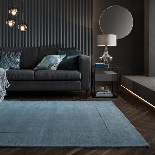 Flair Rugs Modra ročno tkana volnena preproga 200x290 cm Textured Wool Border &amp;ndash; Slike
