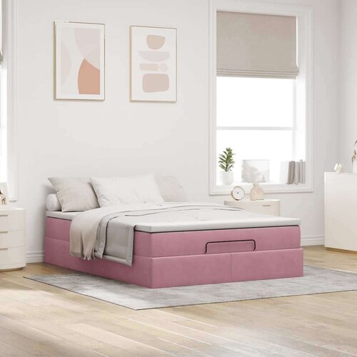 VidaXL otomanski krevet s madracem ružičasti 140x190 cm bar&amp;scaron;unasti Slike