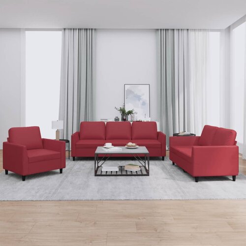  3-dijelni set sofa s jastucima boja vina od umjetne kože Cijene