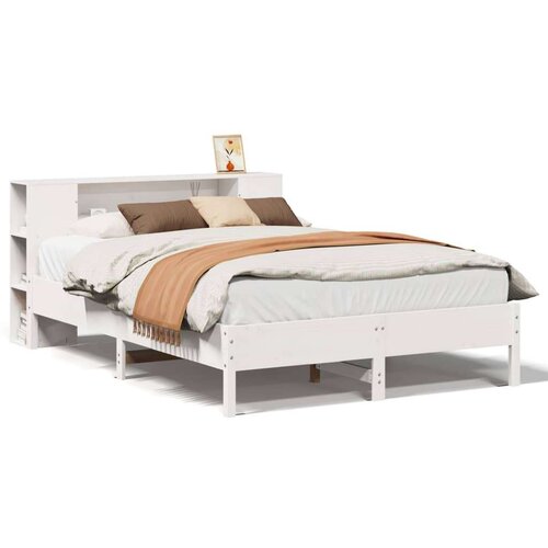 VidaXL Krevet s regalom z knjige bez madraca bijeli 150x200cm borovina Slike