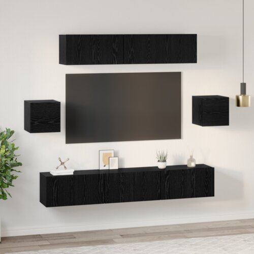 vidaXL Set TV ormarića Ostalo s pohranom s vratima 7 pcs Crni hrast 80 x 30 x 30 cm Cijene