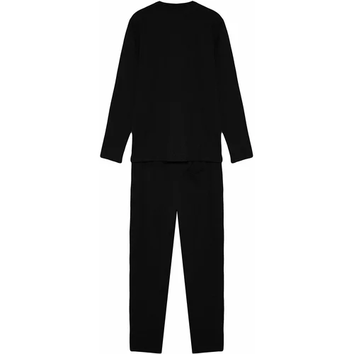 Trendyol Men's Black Regular Fit Waffles Knitted Pajamas Set.