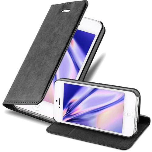 Cadorabo Ohi&amp;scaron;je, združljivo z Apple iPhone 5 / 5S / SE 2016 v nočna črna - Za&amp;scaron;čitni ovitek z magnetnim zapiranjem, stoječo funkcijo in režo za kartice, (20548698) Slike