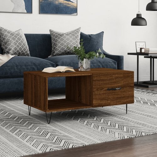 VidaXL Klubska mizica rjavi hrast 90x50x40 cm inženirski les Slike