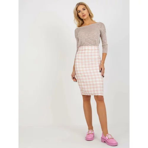 Fashion Hunters Peach and white wool tweed pencil skirt