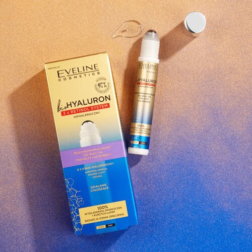 Eveline Cosmetics Bio Hyaluron 3x Retinol System hladilni roll-on za predel okoli oči proti gubam in temnim kolobarjem 15 ml Slike