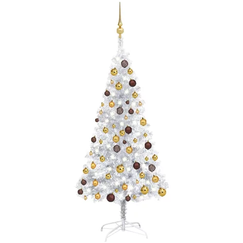 vidaXL umjetno božićno drvce LED s kuglicama srebrno 150 cm PET