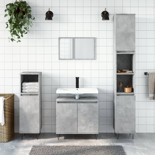 The Living Store Kopalni&amp;scaron;ka omarica betonsko siva 58x33x60 cm inženirski les - Kopalni&amp;scaron;ka Omarica, (21436590) Slike