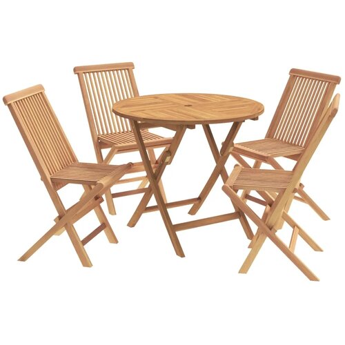  5-dijelni sklopivi vrtni bistro set Prirodna - Okruglo 4 sjedala Bez naslona za ruke Slike